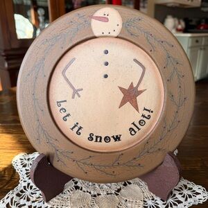 Primitive Snowman Decorative Plate – “Let It Snow” – Hearthside Collection. G2WC